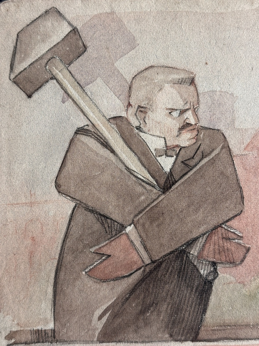Jean Terles  Dessin Ancien Charge Caricature Portrait Allégorie Justice Monnier-photo-4