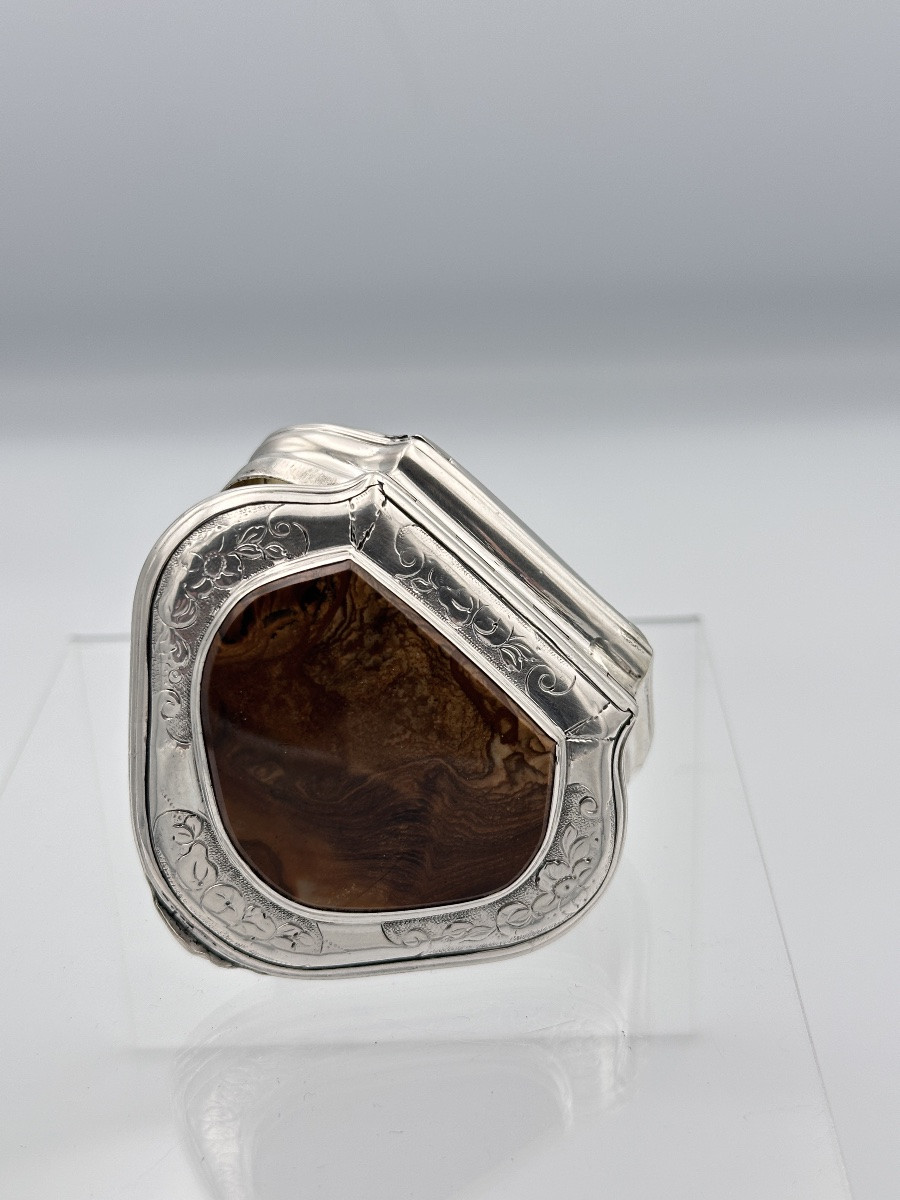 Ancienne Boite à Priser Tabatière Argent Massif 18 ème Couvercle Pierre Agate-photo-6