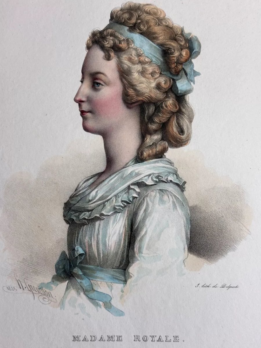 Ancienne Gravure Portrait Madame Royale De Profil Couleurs Louis XVI Delpech-photo-2