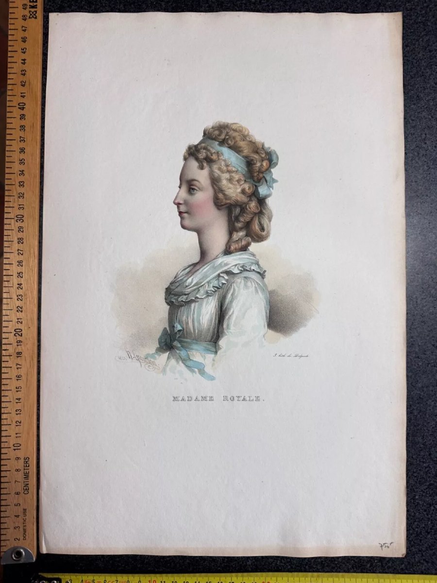 Ancienne Gravure Portrait Madame Royale De Profil Couleurs Louis XVI Delpech-photo-3
