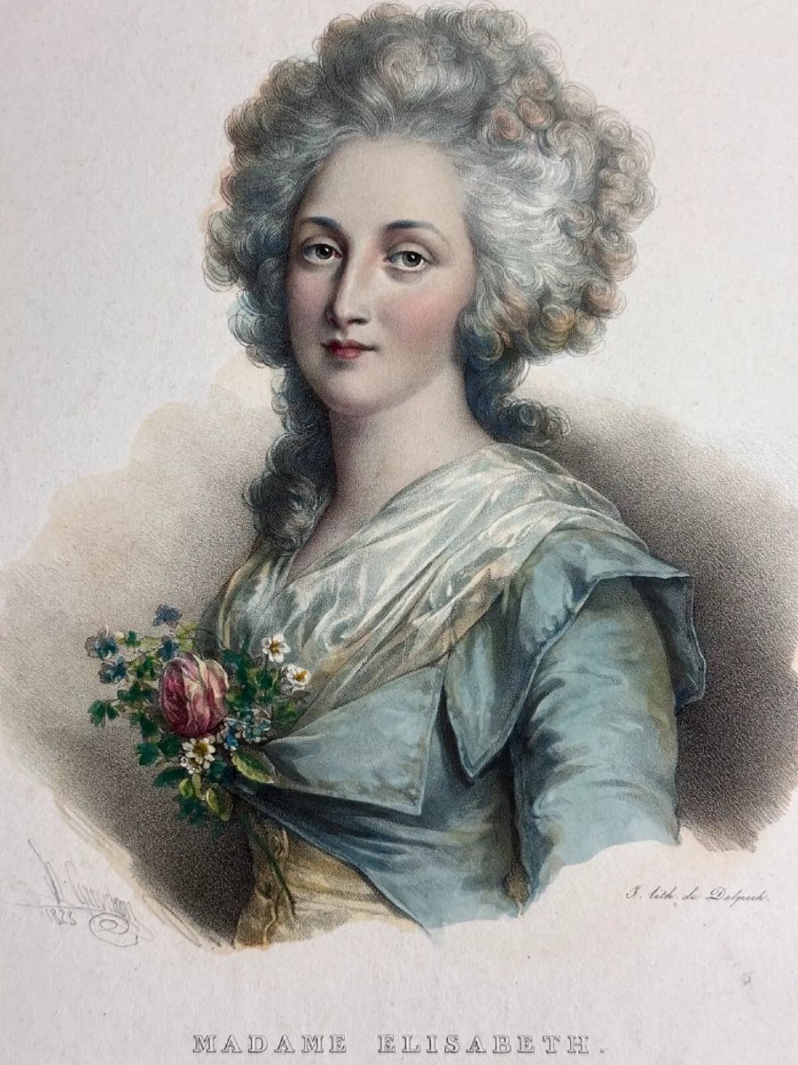 Delpech  Ancienne Gravure Portrait Royal Madame Elisabeth Louis XVI Monarchie-photo-3