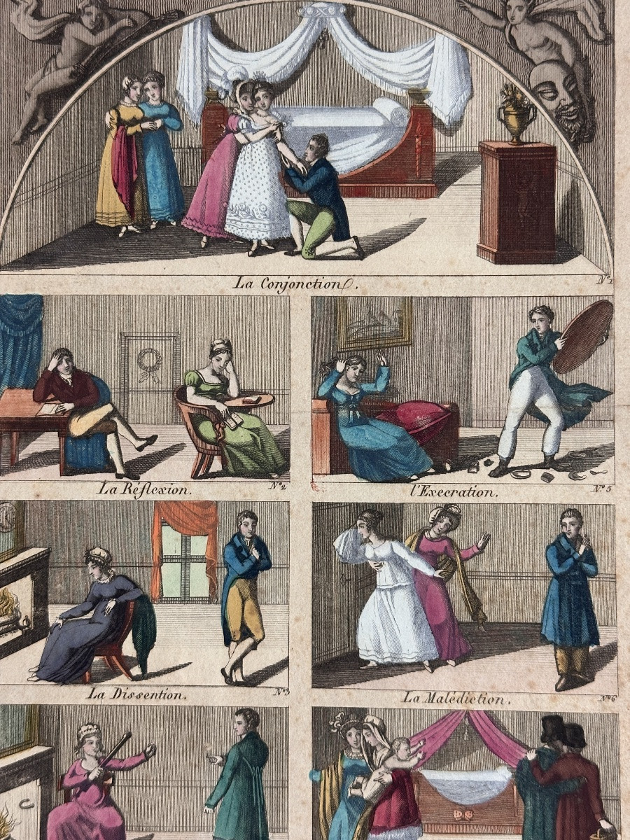 Widow Chereau Old Color Engraving The Pleasures Of Marriage Couple Separation Divorce X 2 -photo-4
