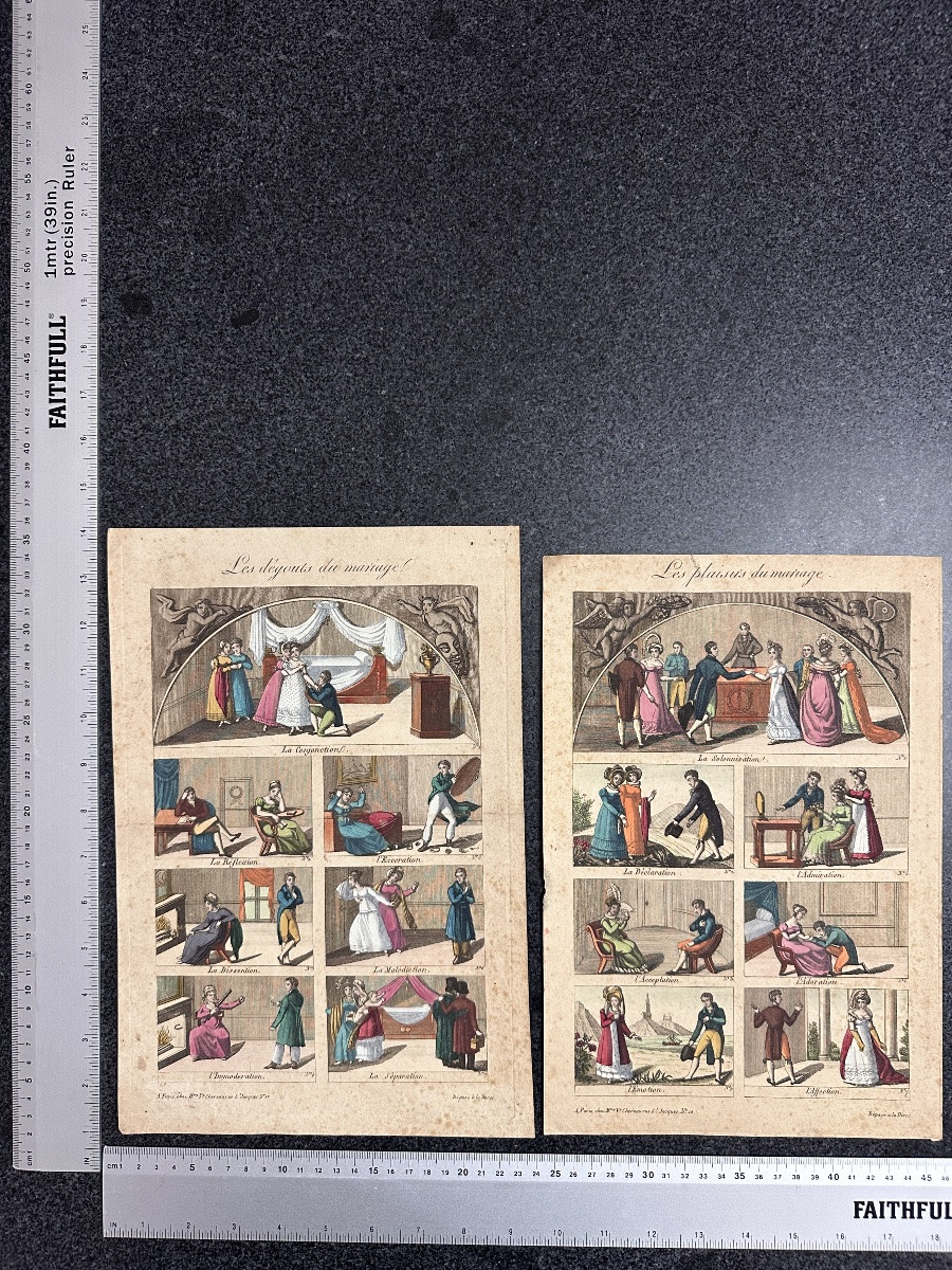 Widow Chereau Old Color Engraving The Pleasures Of Marriage Couple Separation Divorce X 2 -photo-5