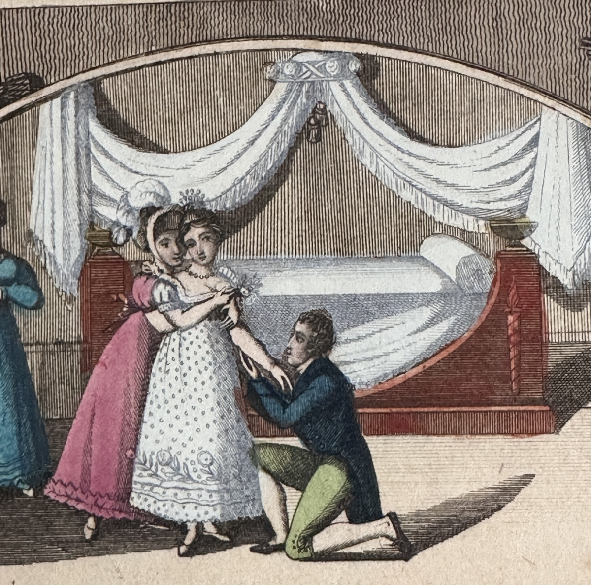 Widow Chereau Old Color Engraving The Pleasures Of Marriage Couple Separation Divorce X 2 