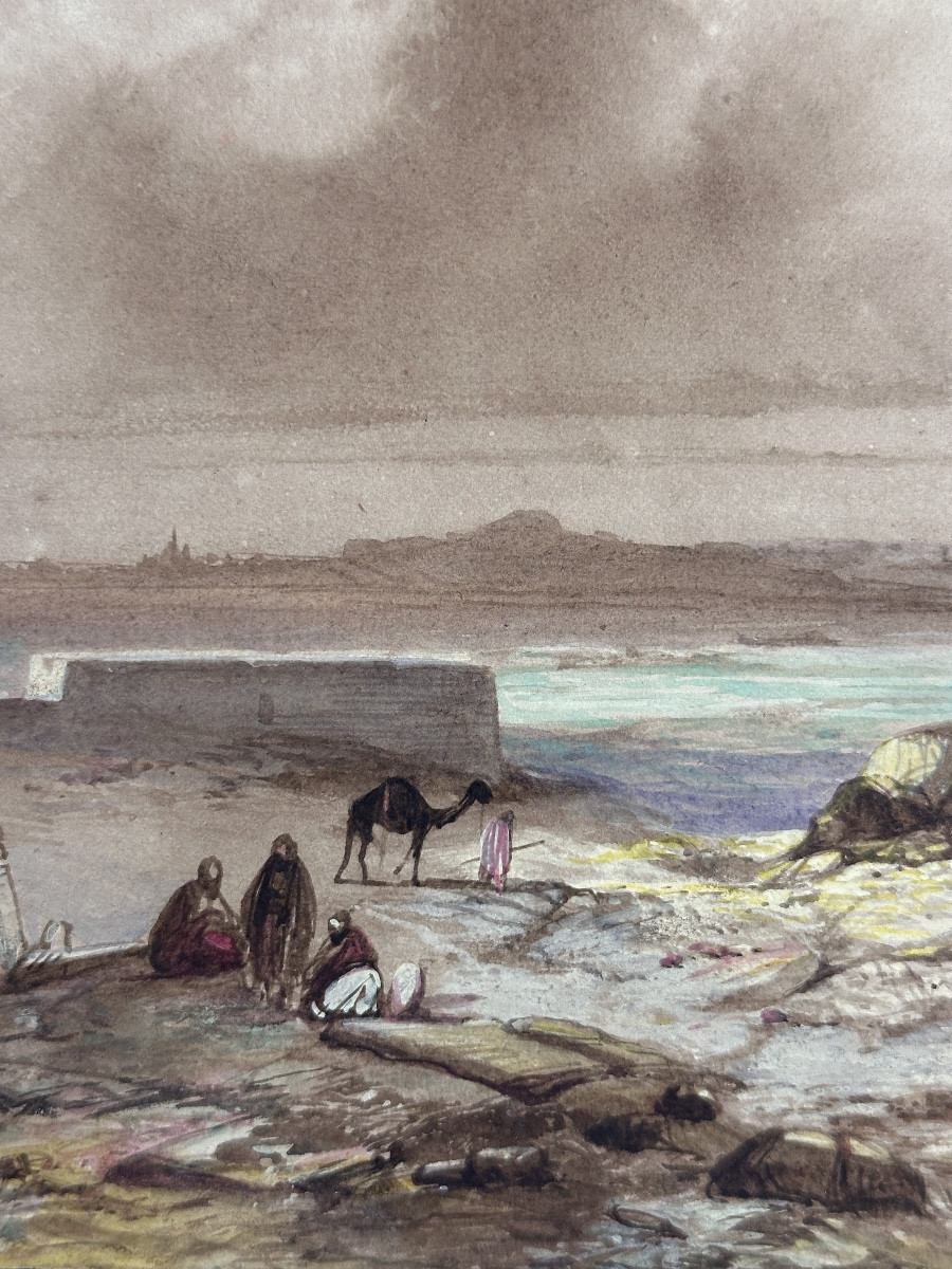 Jacob Jacobs Beautiful Drawing Orientalist School Bedouin Ruin Seaside Morocco Türkiye 1860 -photo-2