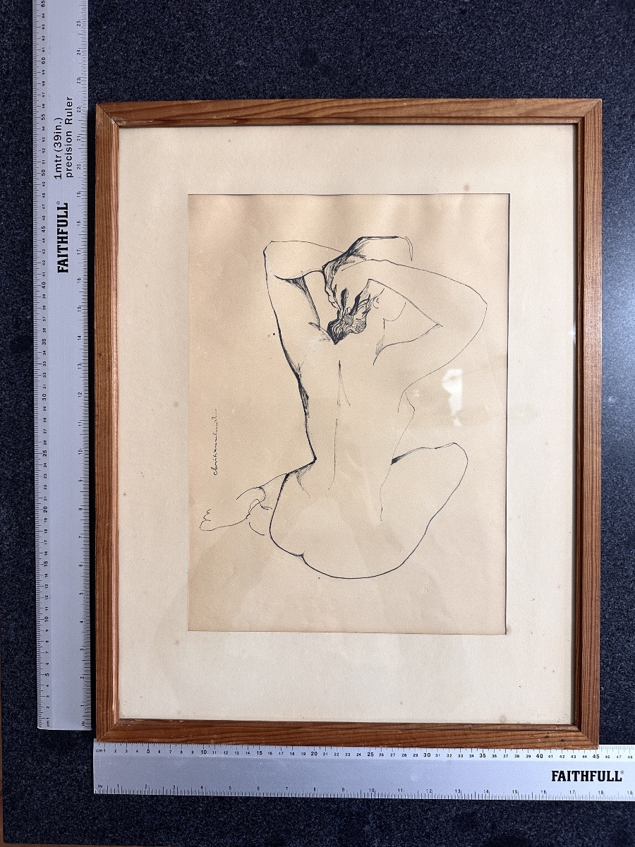 Christian Schmidt Dessin Ancien  Portrait Femme Nue Profil Perdu Dos Se Coiffant Toulouse-photo-5