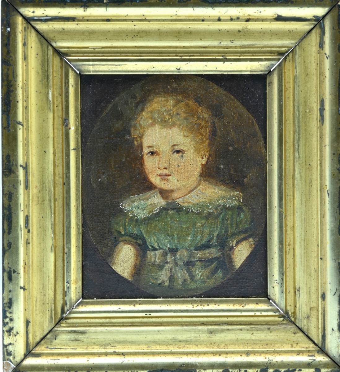 Huile  Ancienne Tableau Portrait De Petite Fille à La Robe 19 ème Peinture Toile-photo-2