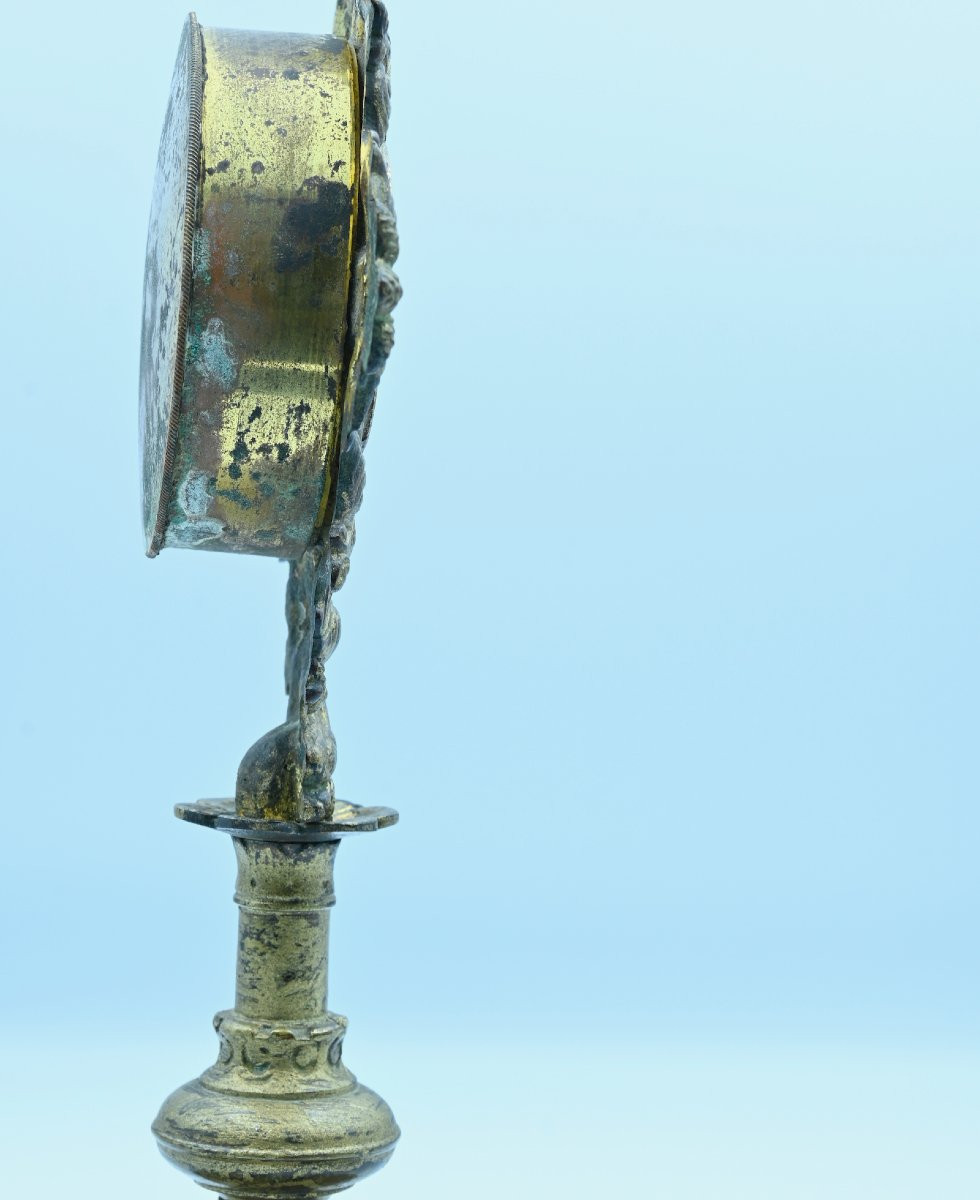 Ancien Reliquaire Vierge Marie Monstrance Bronze 19ème Relique Notre Dame Sceau-photo-3
