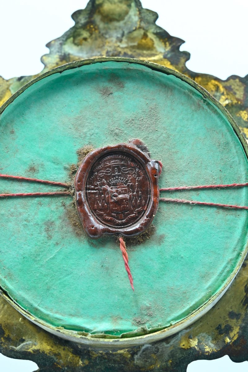 Ancien Reliquaire Vierge Marie Monstrance Bronze 19ème Relique Notre Dame Sceau-photo-4