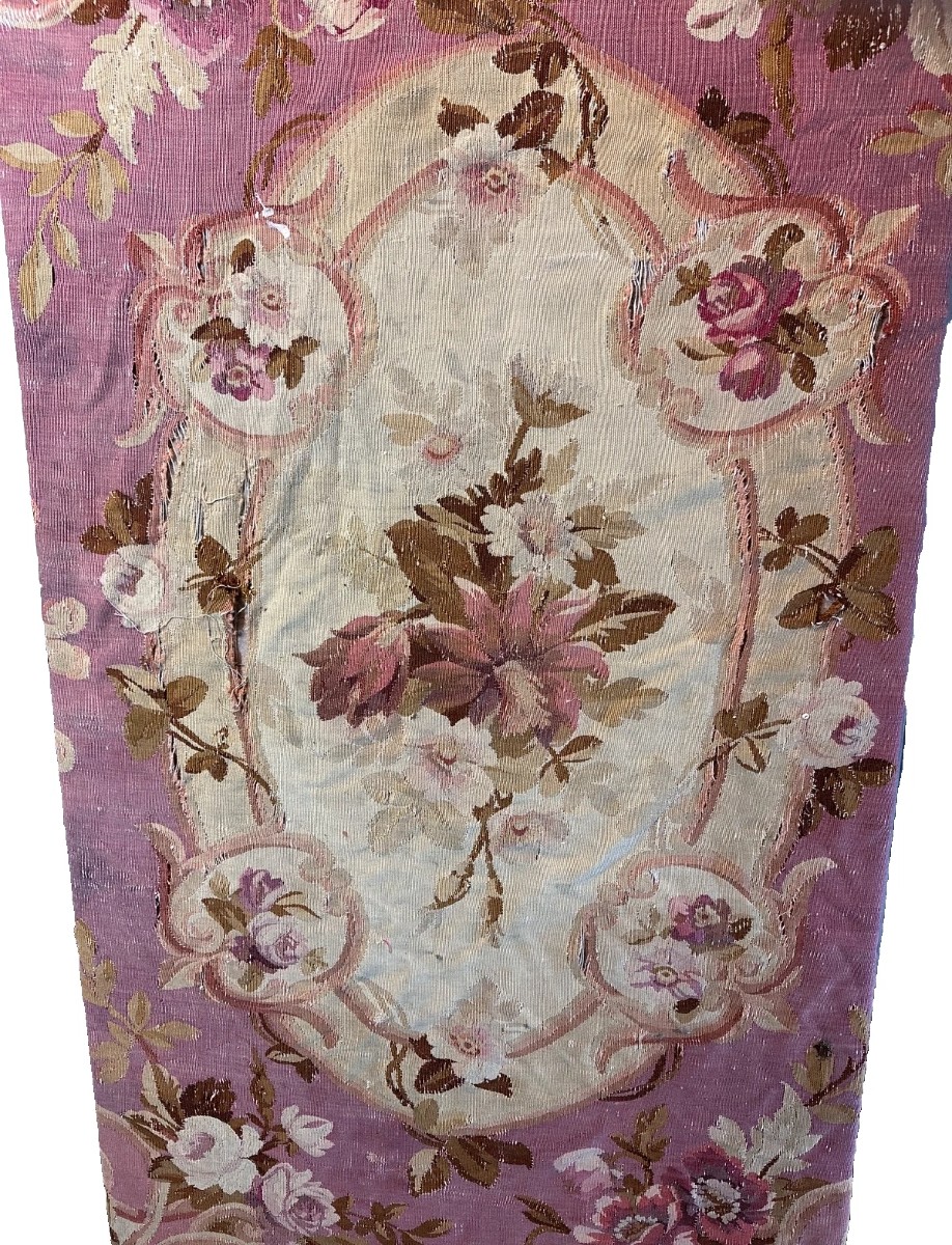 Ancien Tapis Tapisserie Aubusson Bouquet De Roses Fleurs Tenture Décor Textile-photo-1