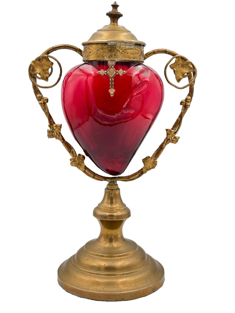 Blessed Sacrament Heart Night Light Red Glass Religious Church Sanctuary Lamp-photo-2