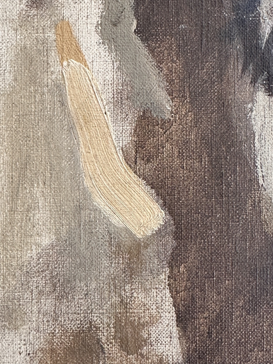 Modern Art Deco Painting Portrait Of A Man, Nude, Antique Sculpture In The Jean Terles Workshop-photo-2