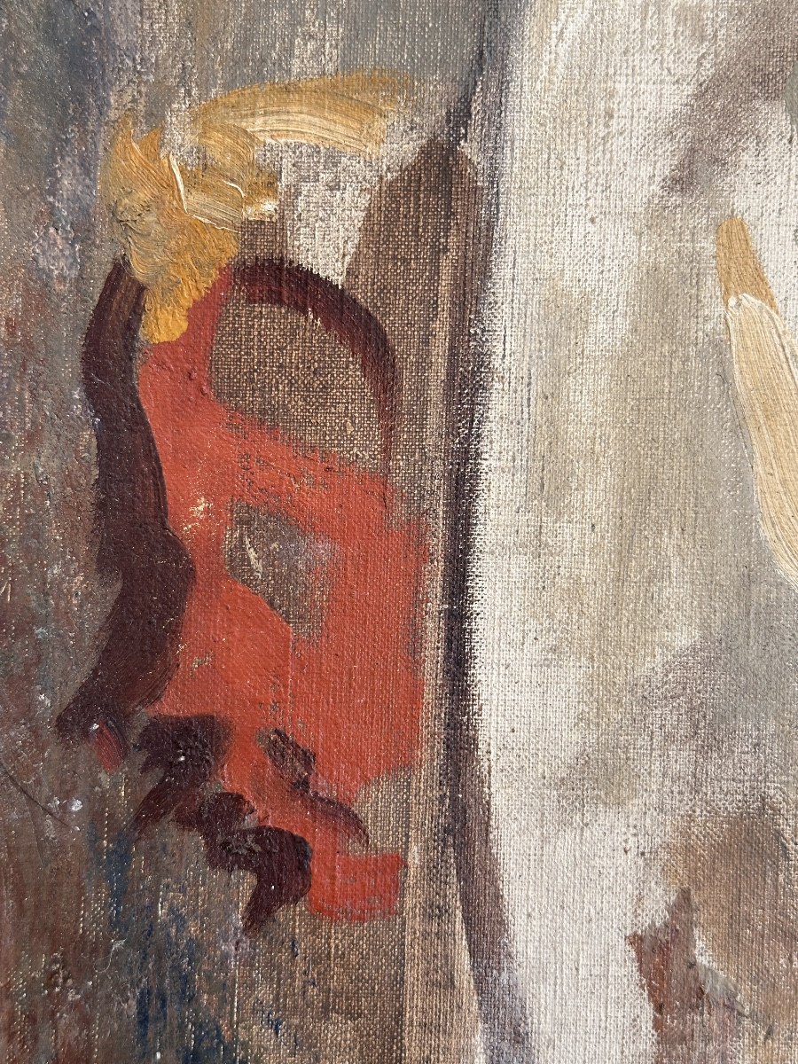Modern Art Deco Painting Portrait Of A Man, Nude, Antique Sculpture In The Jean Terles Workshop-photo-1