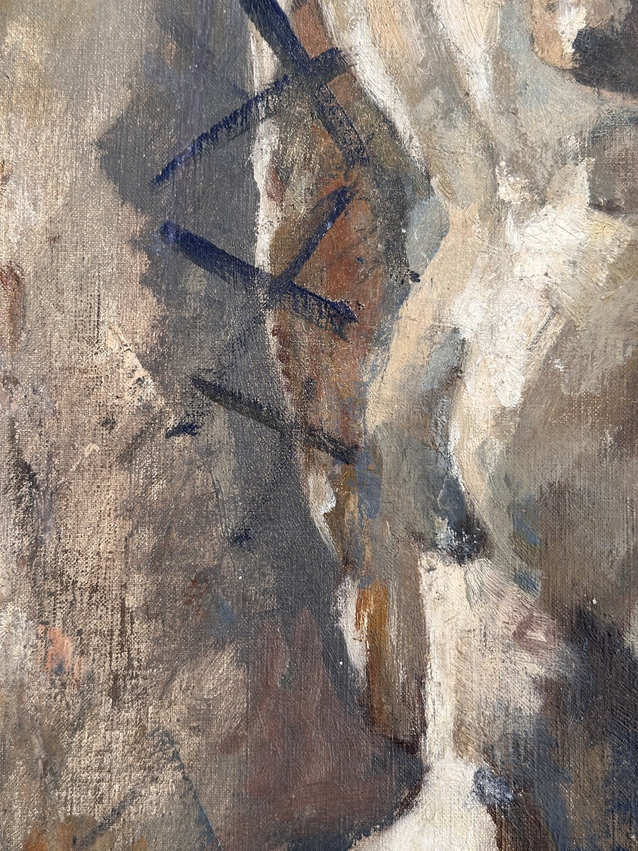 Modern Art Deco Painting Portrait Of A Man, Nude, Antique Sculpture In The Jean Terles Workshop-photo-2