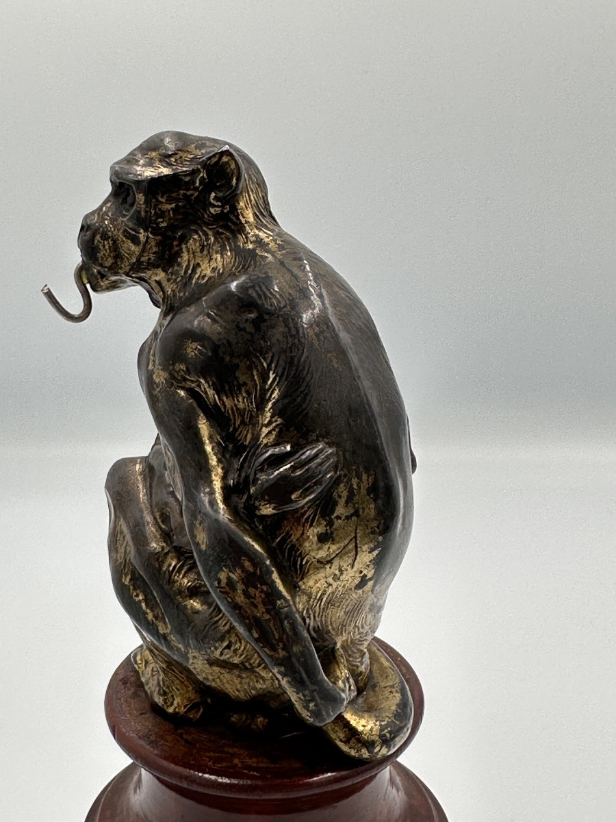 Animal Watch Holder Monkey Guenon And Its Cub Patinated Metal Gilded Bronze-photo-1