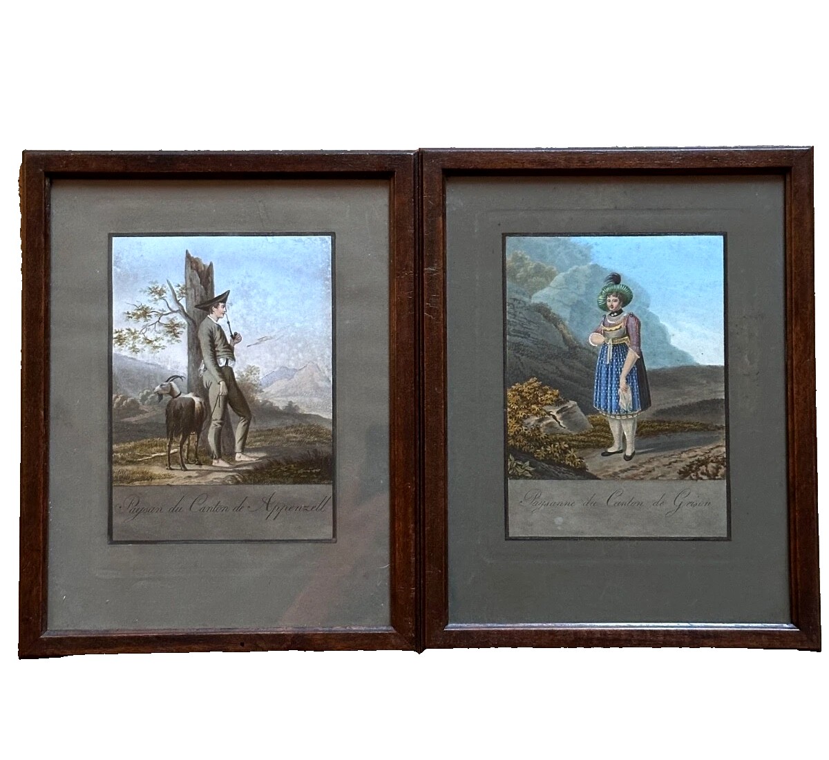Joseph Reinhart   dessin portrait Suisse Canton Apenzell  Grizon paysage  Alpes 19e x 2