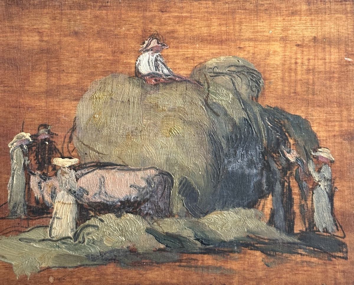 French School Old Painting Painting Works Fields Hay Harvest Sennelier Impressionist-photo-2