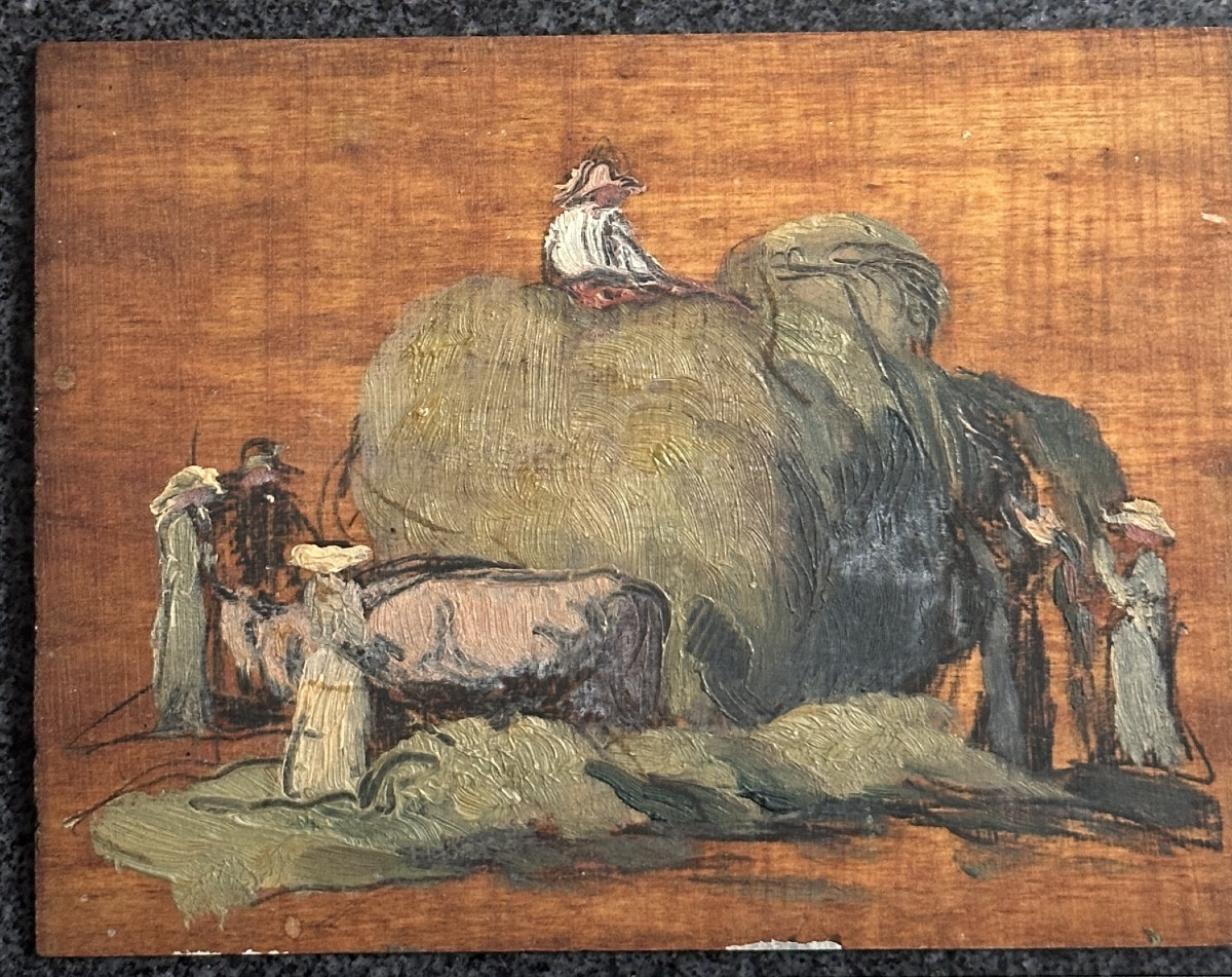 French School Old Painting Painting Works Fields Hay Harvest Sennelier Impressionist-photo-3