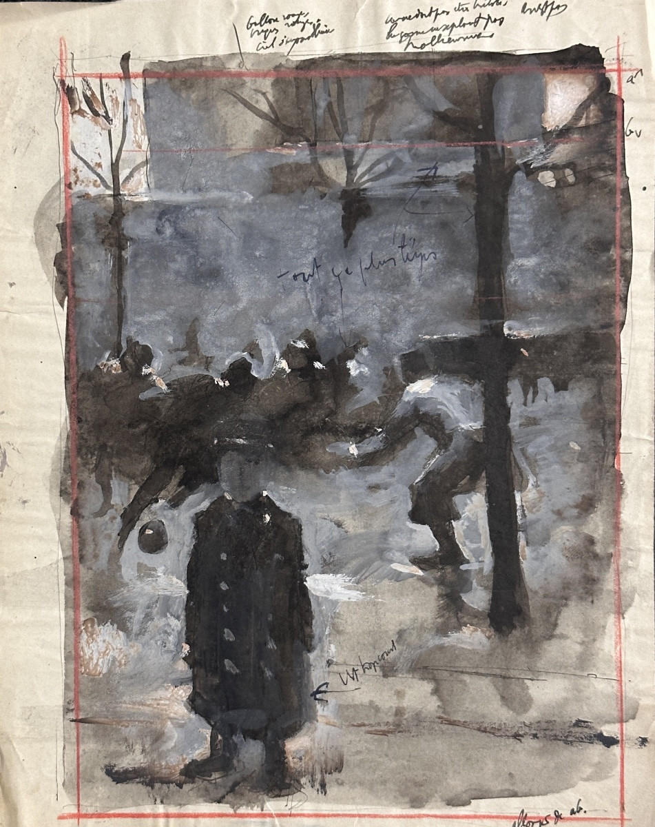 Jean Terles Beau Old Drawing Of The Prison Yard Guarding Paris 1920-photo-4