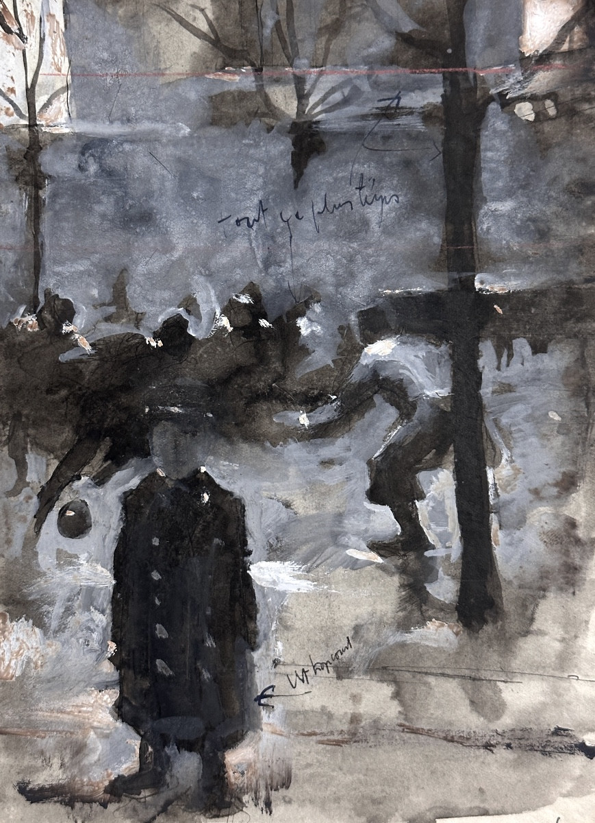 Jean Terles Beau Old Drawing Of The Prison Yard Guarding Paris 1920-photo-3