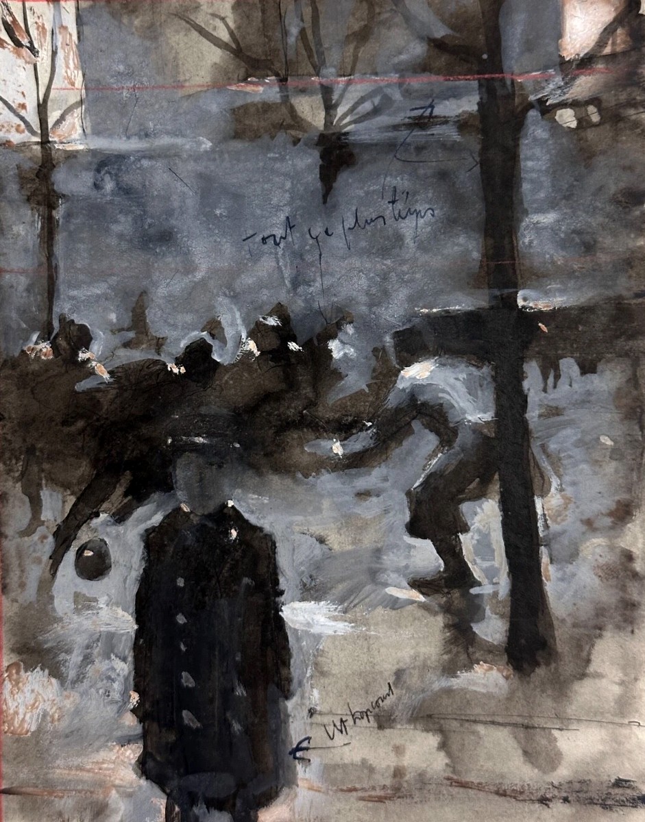 Jean Terles Beau Old Drawing Of The Prison Yard Guarding Paris 1920