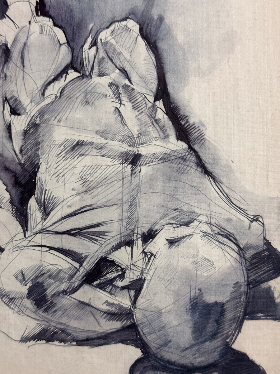  Jean Terles  Beau Dessin ancien Portrait homme Ecorché Anatomie Encre -photo-1