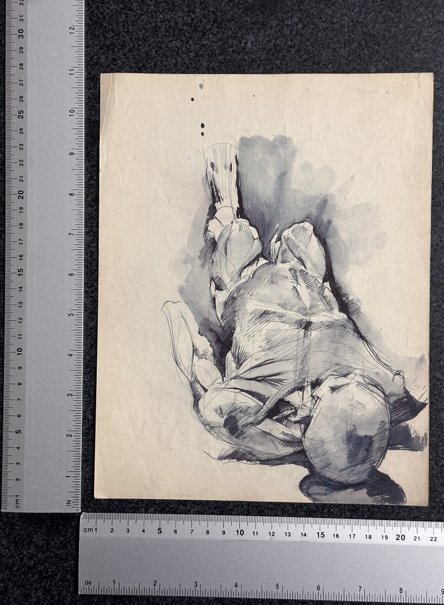  Jean Terles  Beau Dessin ancien Portrait homme Ecorché Anatomie Encre -photo-2