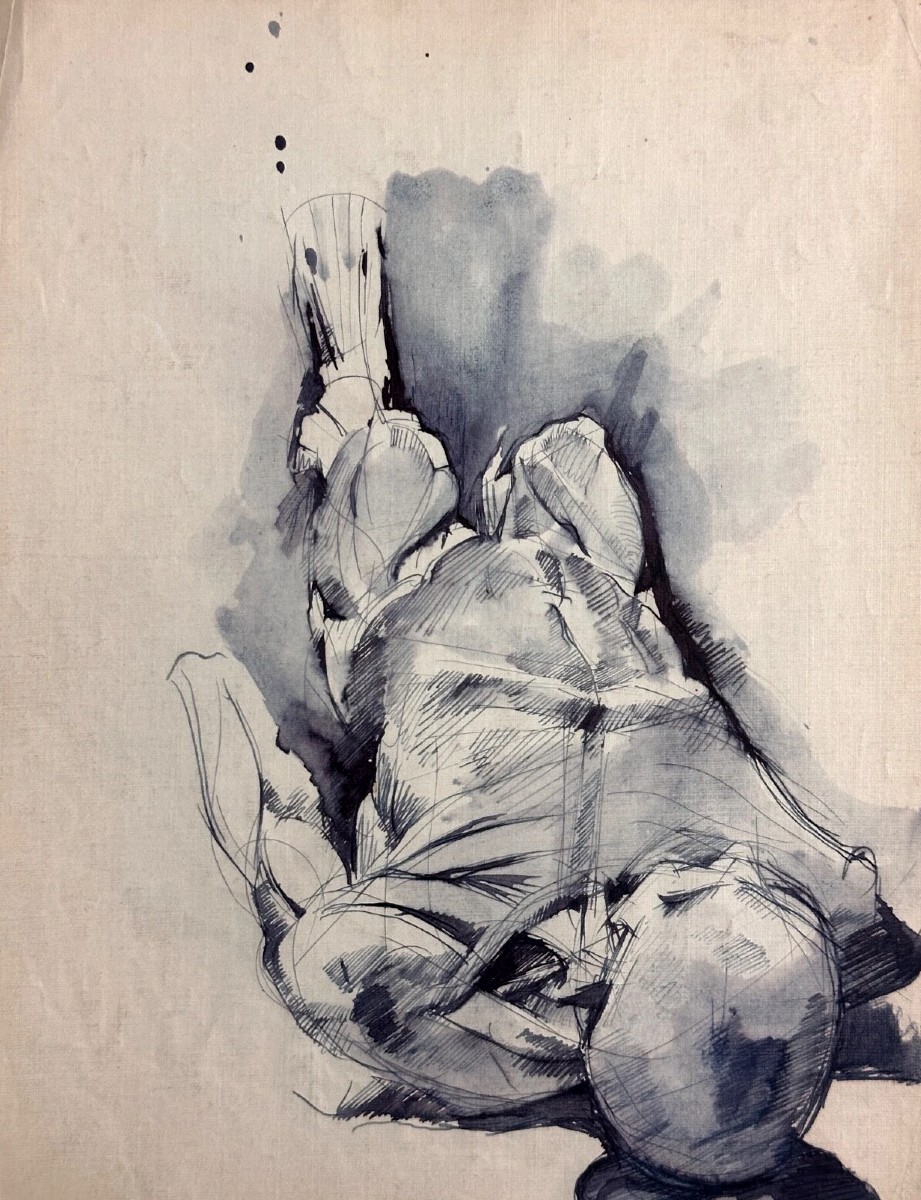 Jean Terles  Beau Dessin ancien Portrait homme Ecorché Anatomie Encre 