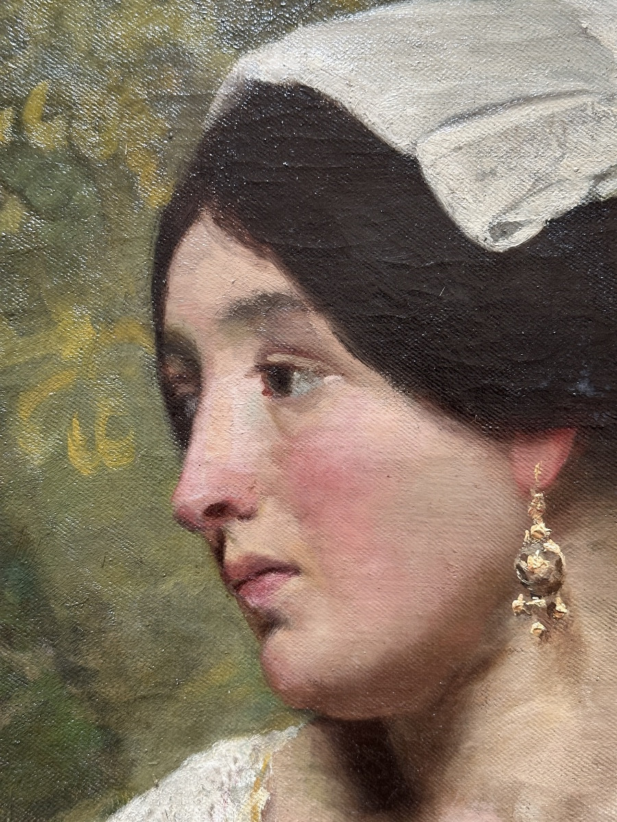 Beau Tableau ancien portrait de jeune femme Brune Napolitaine Naples Italie 19e-photo-2