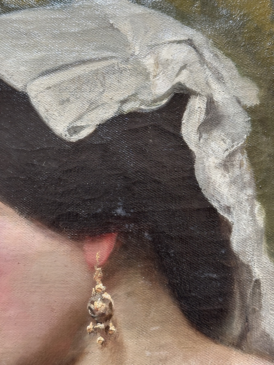 Beau Tableau ancien portrait de jeune femme Brune Napolitaine Naples Italie 19e-photo-3