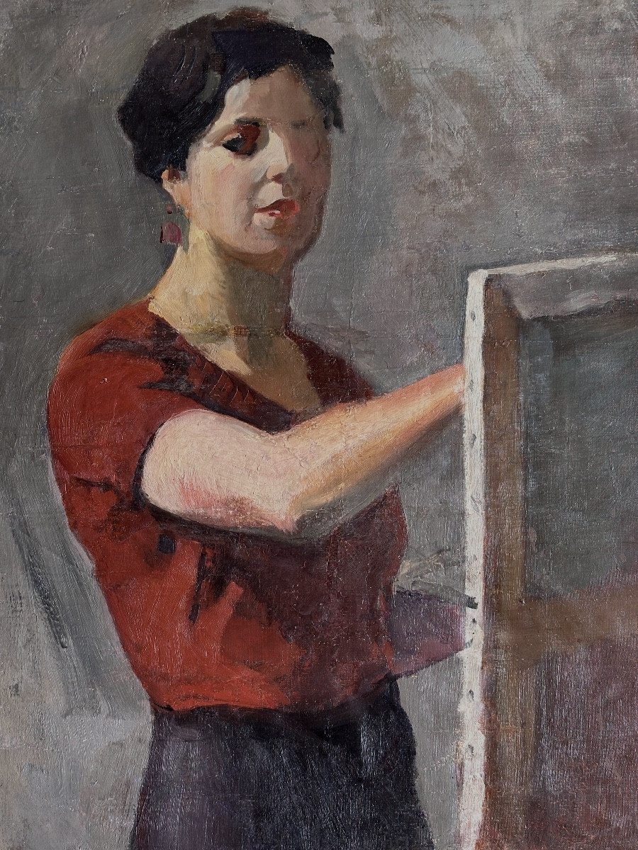 JEAN TERLES  Tableau portrait femme peintre atelier des BEAUX ART DECO PARIS-photo-2
