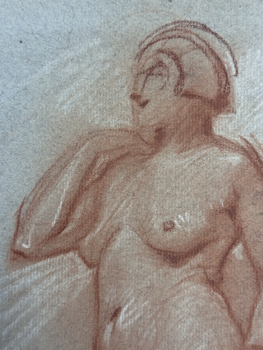  Jean Terles  Beau Dessin ancien portrait Nu féminin tourné à gauche sanguine papier 1930-photo-2