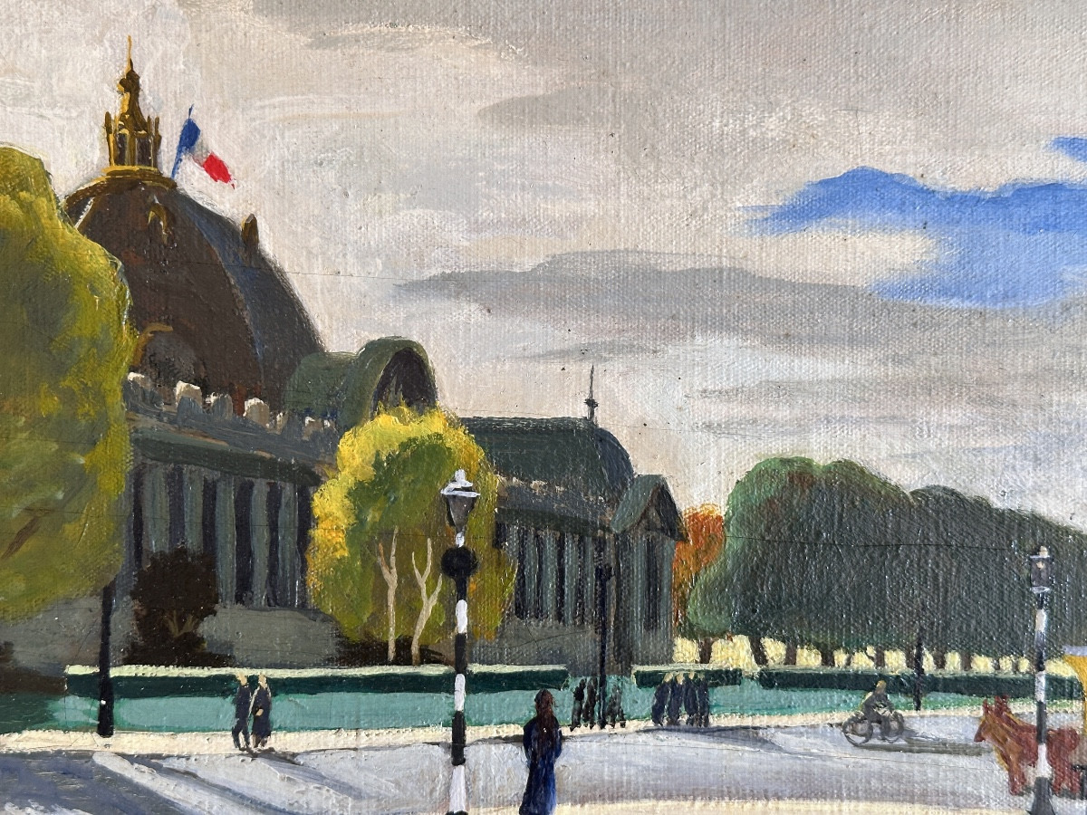 JACQUES FILLACIER Tableau  paysage PARIS animé Le petit Palais W. CHURCHILL  1944  cadre-photo-2