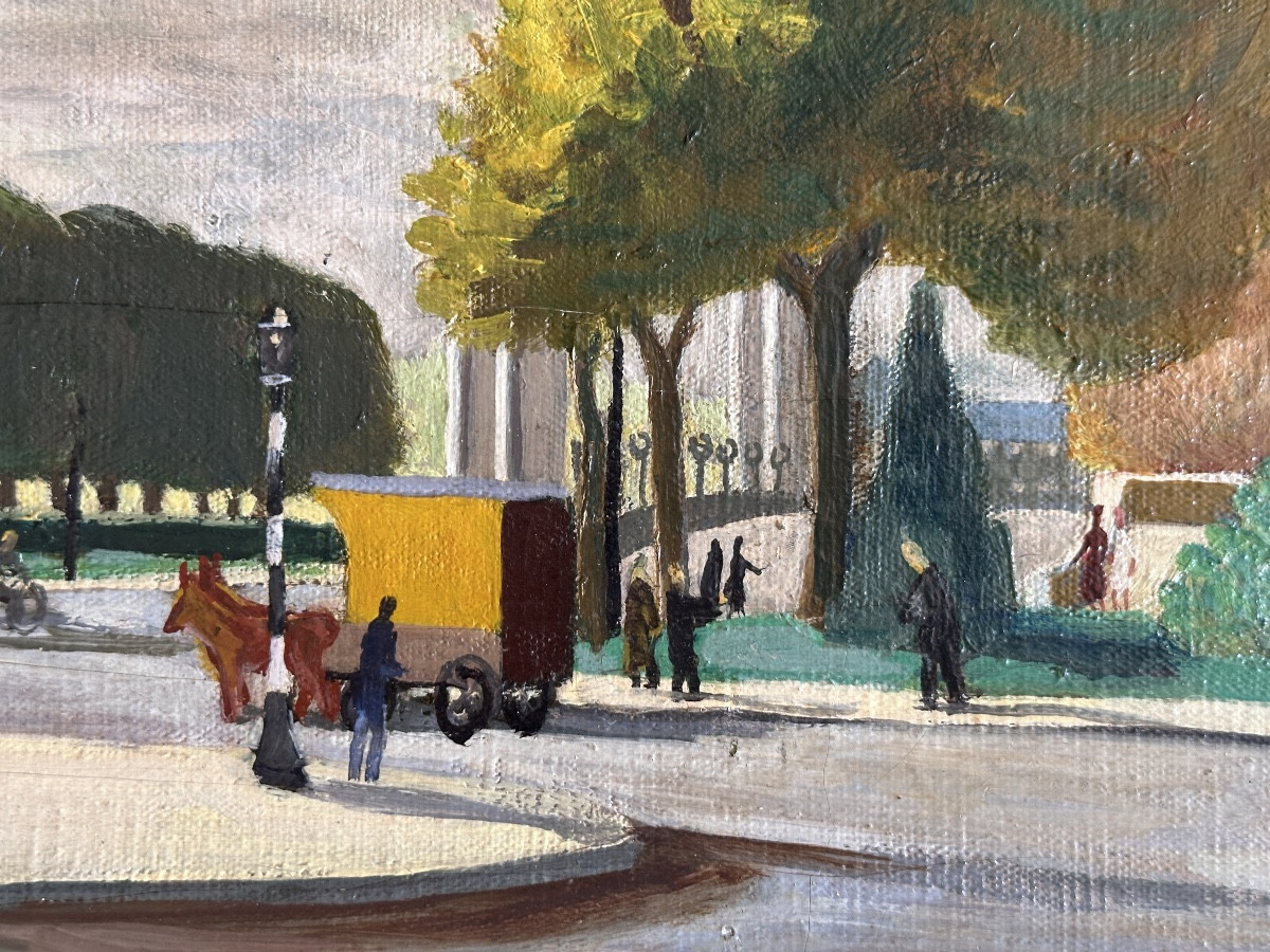 JACQUES FILLACIER Tableau  paysage PARIS animé Le petit Palais W. CHURCHILL  1944  cadre-photo-3