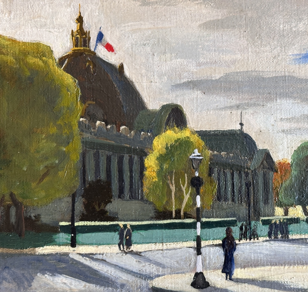 JACQUES FILLACIER Tableau  paysage PARIS animé Le petit Palais W. CHURCHILL  1944  cadre-photo-4
