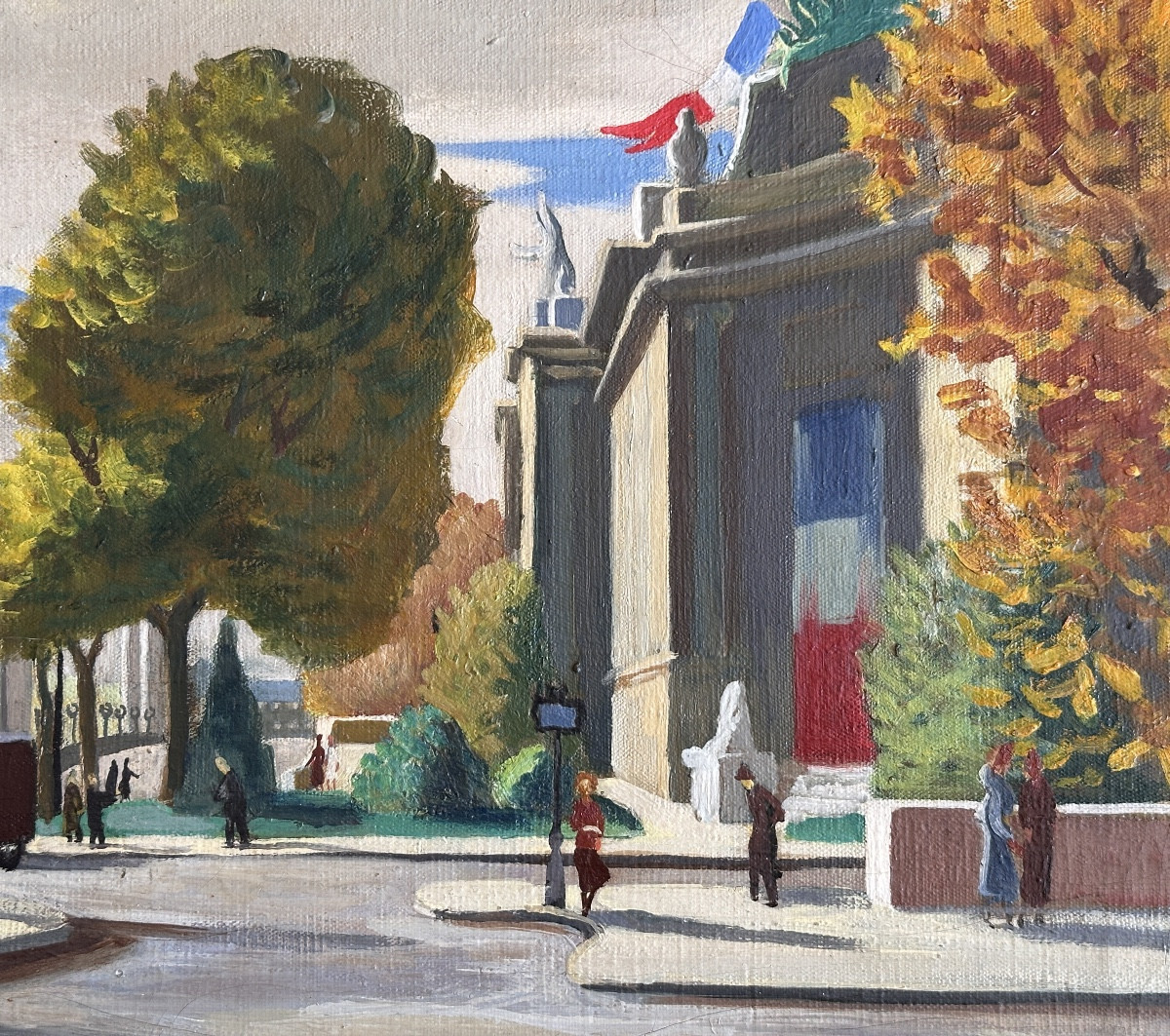 JACQUES FILLACIER Tableau  paysage PARIS animé Le petit Palais W. CHURCHILL  1944  cadre-photo-1