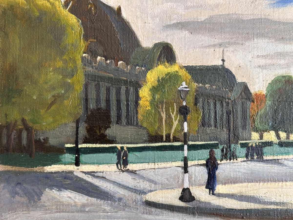 JACQUES FILLACIER Tableau  paysage PARIS animé Le petit Palais W. CHURCHILL  1944  cadre-photo-3