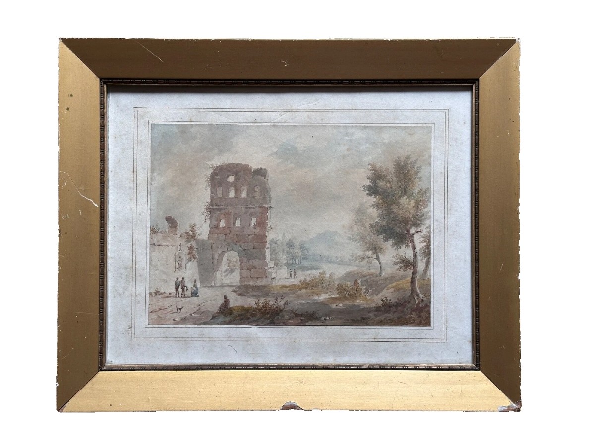 Adolphe Brune Animated Landscape Drawing Ruins Italy Grand Tour Rome Naples 1823 -photo-2