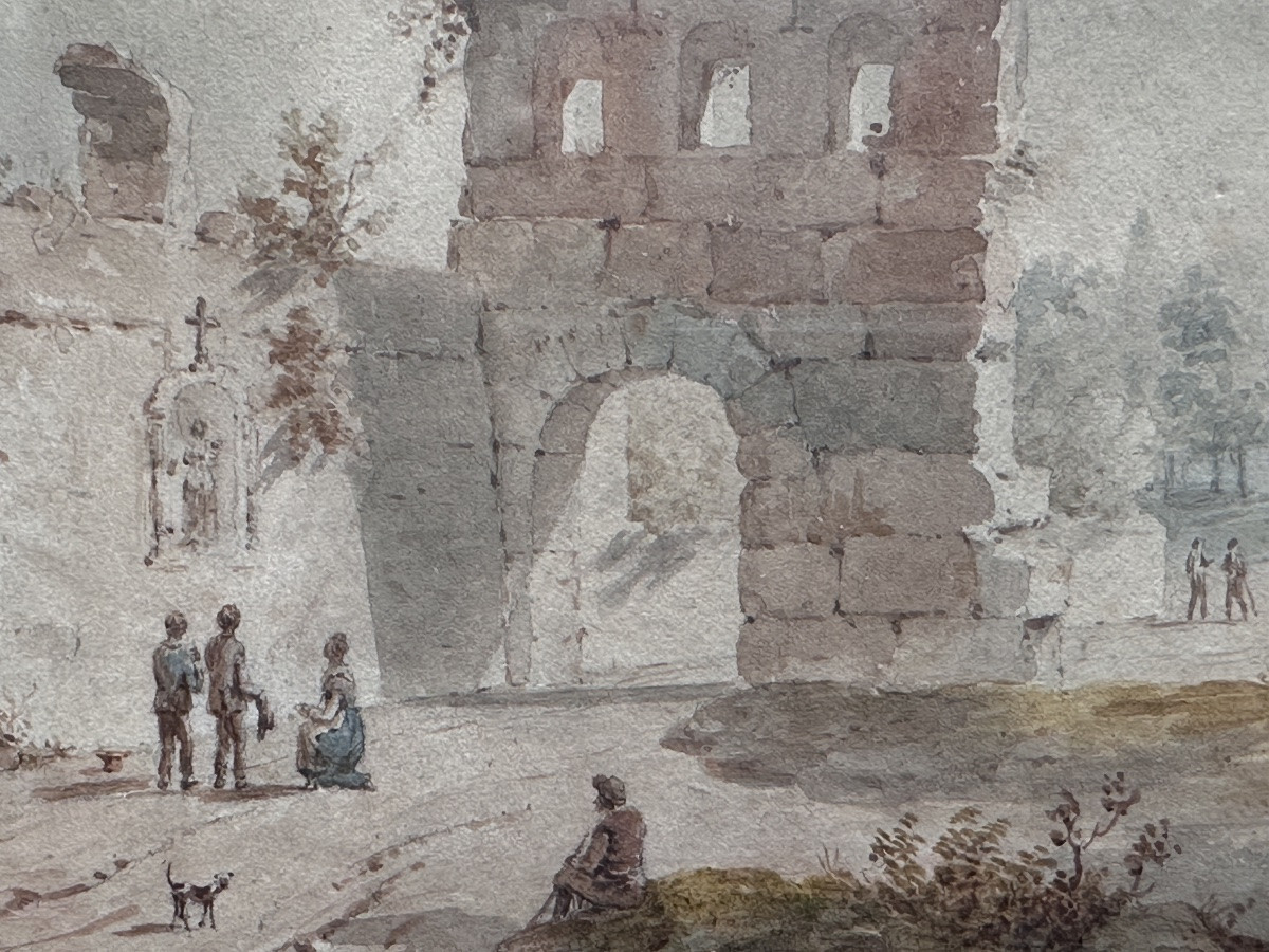 Adolphe Brune Animated Landscape Drawing Ruins Italy Grand Tour Rome Naples 1823 -photo-1