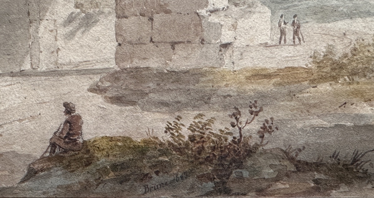 Adolphe Brune Animated Landscape Drawing Ruins Italy Grand Tour Rome Naples 1823 -photo-3