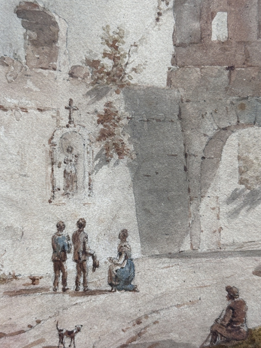 Adolphe Brune Animated Landscape Drawing Ruins Italy Grand Tour Rome Naples 1823 -photo-4