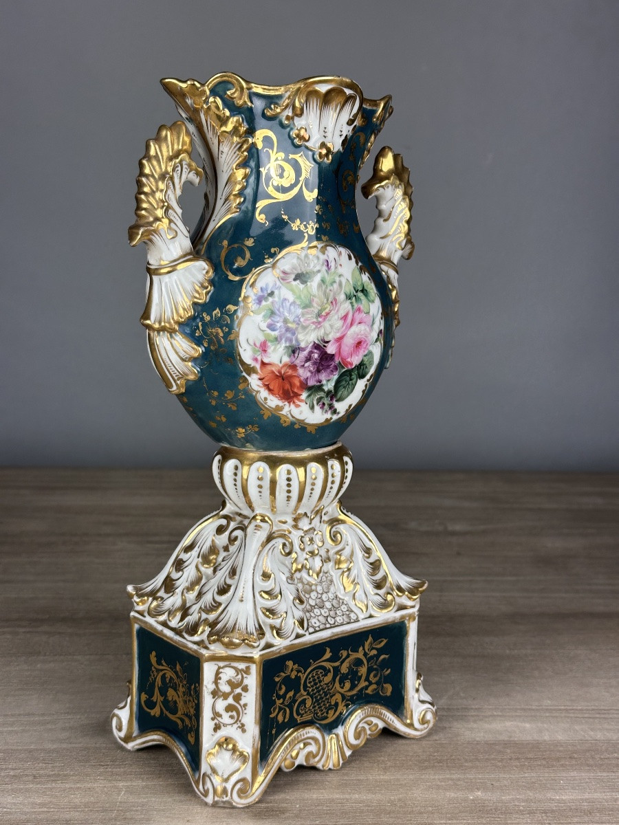 Large Paris Porcelain Vase Painted Flower Bouquet 36 Cm/16 Cm/11 Cm-photo-1