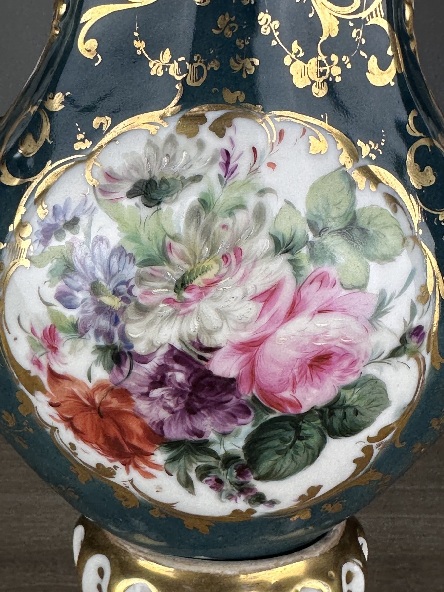 Large Paris Porcelain Vase Painted Flower Bouquet 36 Cm/16 Cm/11 Cm-photo-2