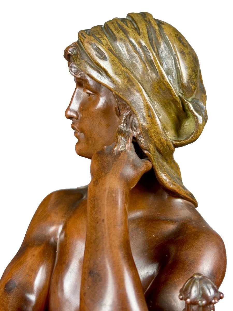 Henri Plé Large Bronze Portrait Of A Man David Conqueror Of Goliath 64cm 19th -photo-3