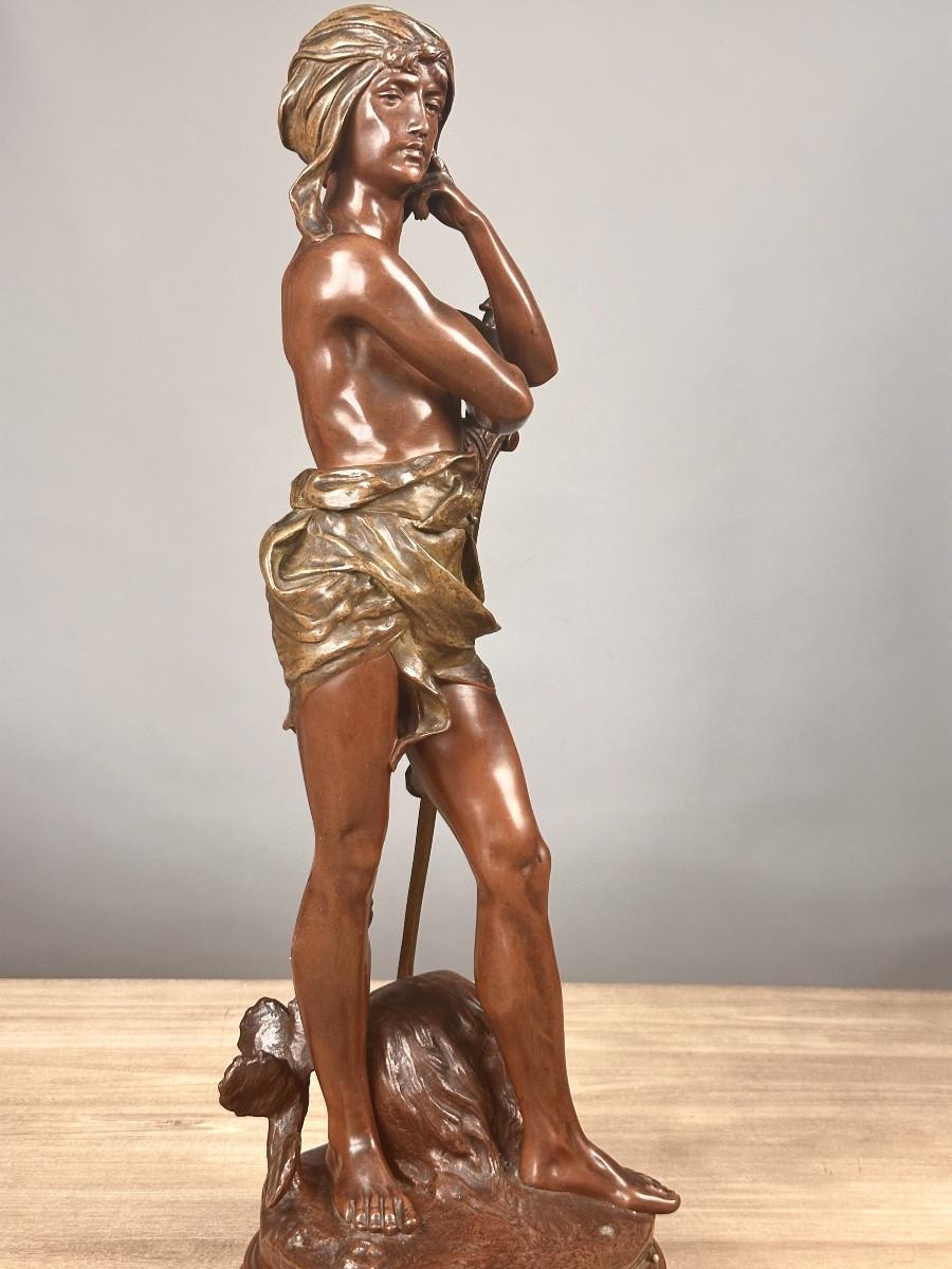 Henri Plé Large Bronze Portrait Of A Man David Conqueror Of Goliath 64cm 19th -photo-8