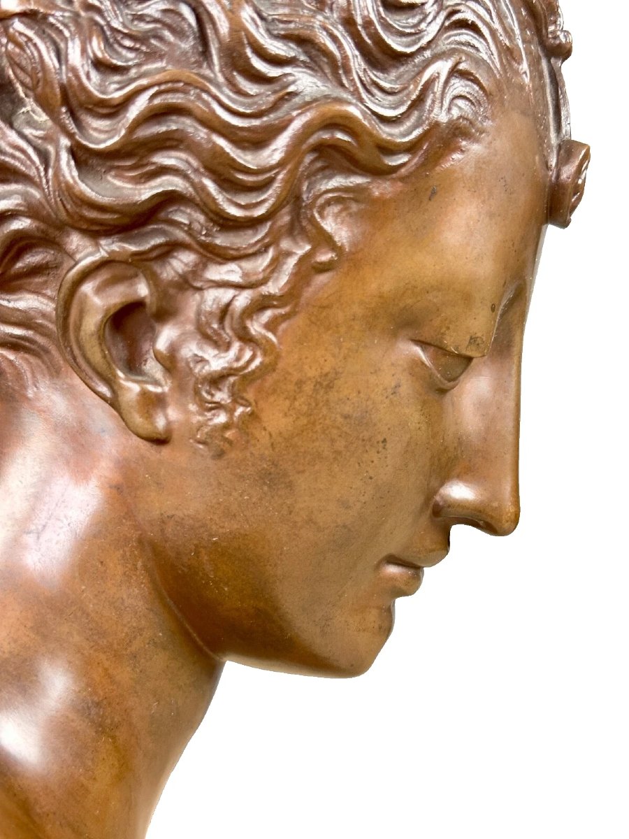 Grand bronze Barbedienne portrait de femme antique Diane 60cm Renaissance Française Goujon 19e-photo-3
