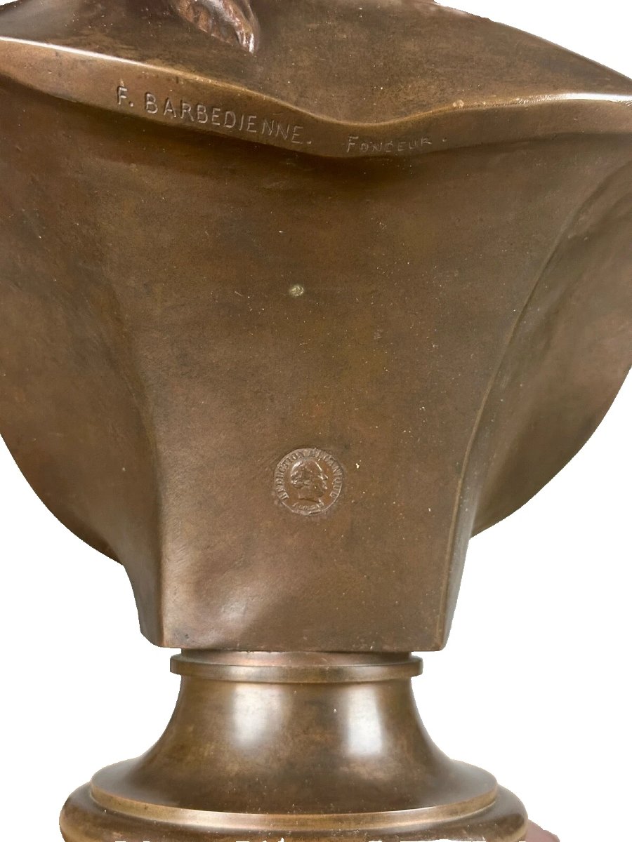 Grand bronze Barbedienne portrait de femme antique Diane 60cm Renaissance Française Goujon 19e-photo-4