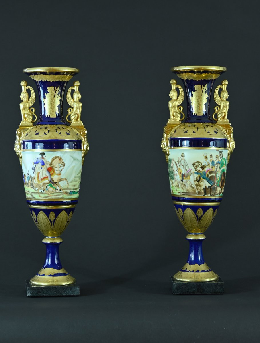Paire de vases en porcelaine de Paris Napoléon Empire  Campagne  Egypte  48 cm 19e-photo-2