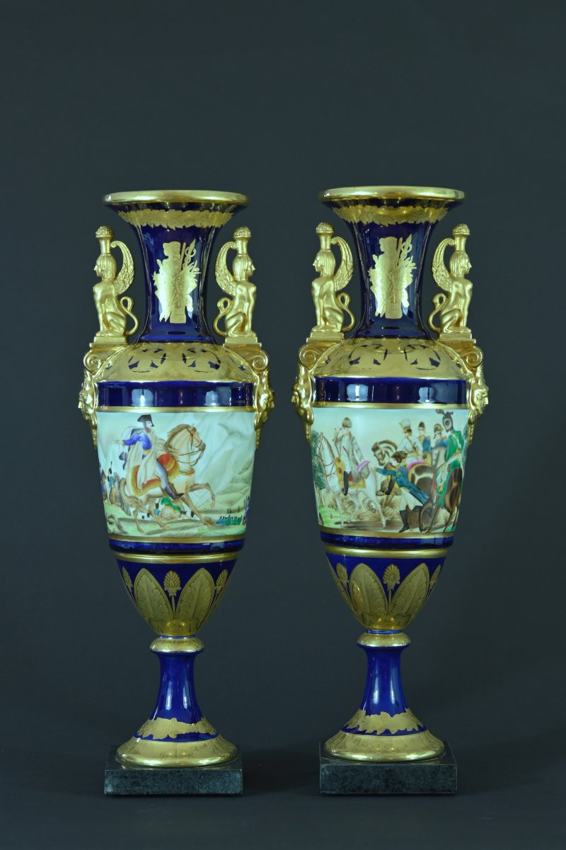 Paire de vases en porcelaine de Paris Napoléon Empire  Campagne  Egypte  48 cm 19e-photo-3