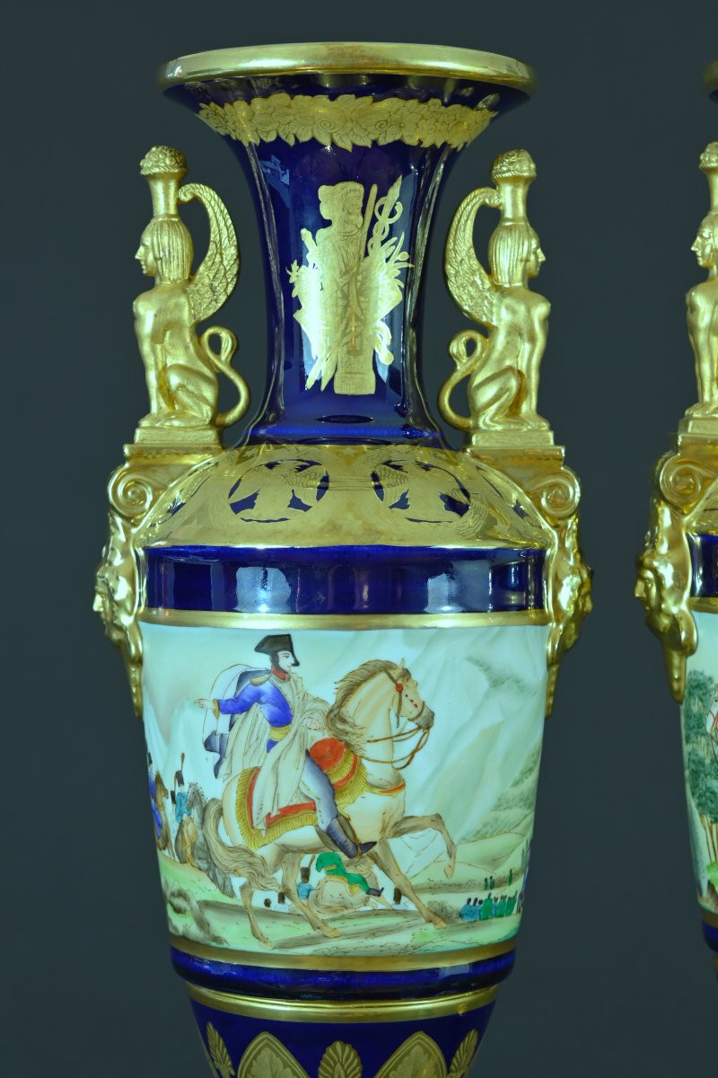 Paire de vases en porcelaine de Paris Napoléon Empire  Campagne  Egypte  48 cm 19e-photo-4